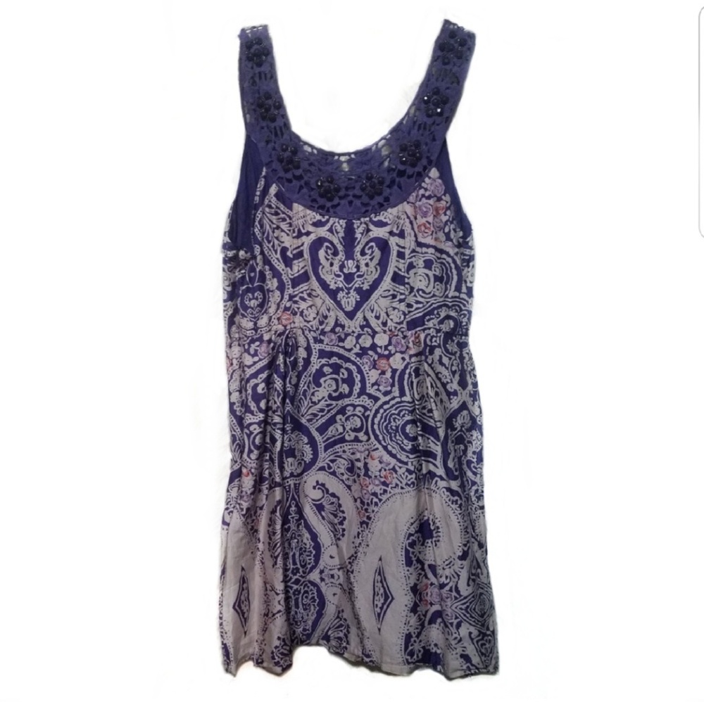Free People Jeweled Crochet Lace Ethnic Ikat dress